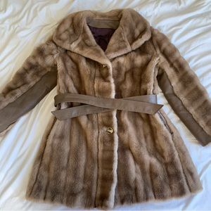 Womens faux fur coat with leather accents